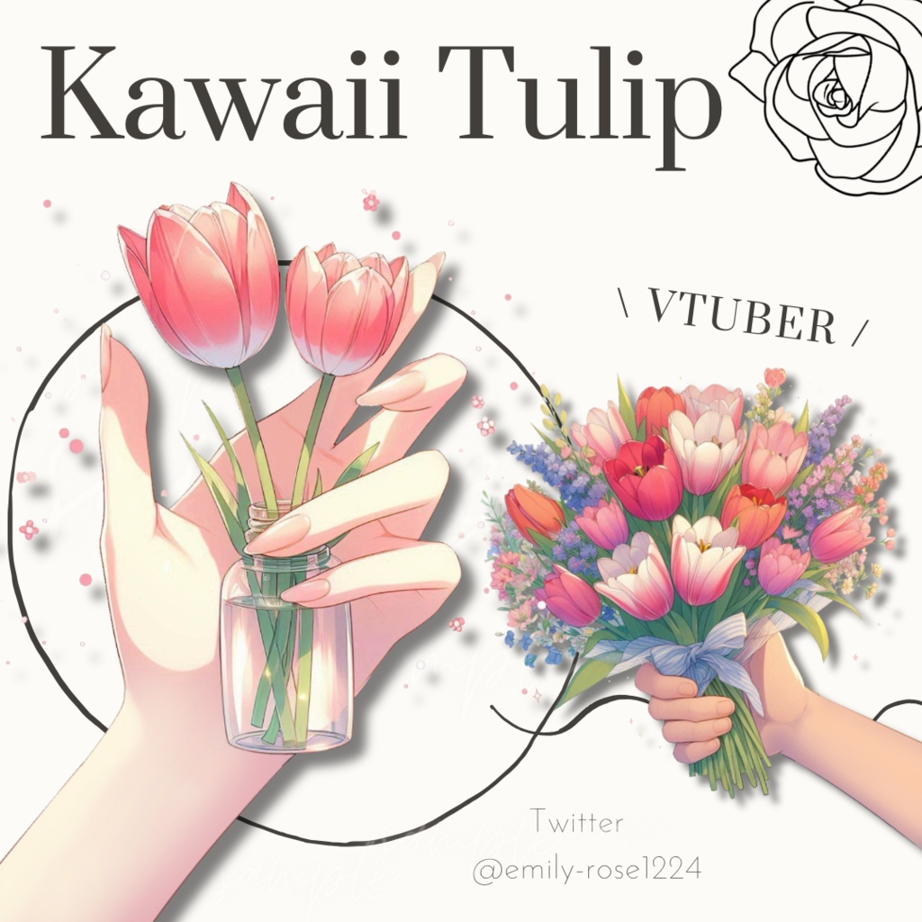 【VTuber向け】チューリップを持つ手 / kawaii tulip〈透過png〉全3種