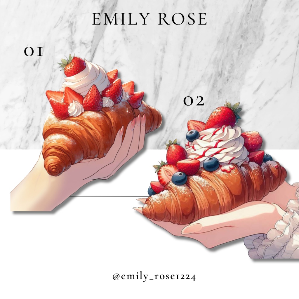 【カフェ素材】かわいいの苺のクロワッサン / croissant〈透過png〉※無料あり