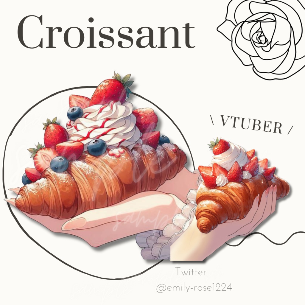 カフェ素材】かわいいの苺のクロワッサン / croissant〈透過png〉※無料あり - EMILY SHOP - BOOTH