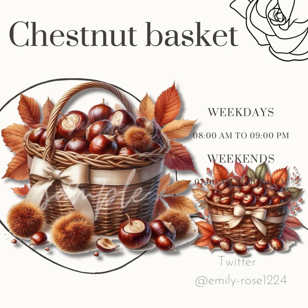 【カフェ素材】甘栗 /Chestnut Basket/ピクニック/透過PNG