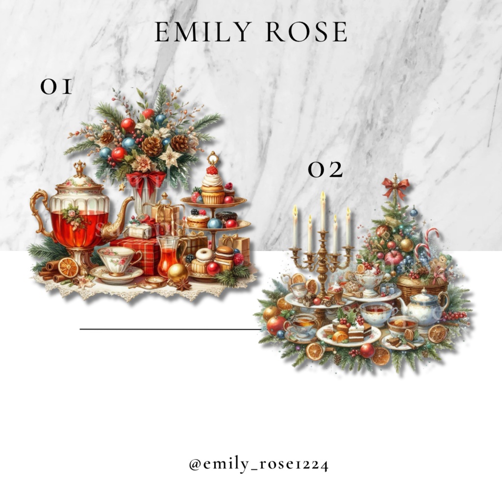 【カフェ素材】クリスマスのお茶会/ Xmas tea set/透過PNG