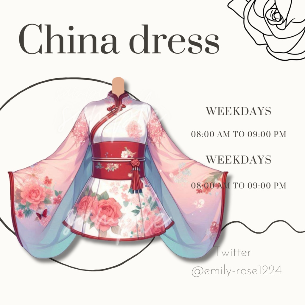 【Vtuber素材】薔薇のチャイナドレス / China dress〈透過png〉※無料あり