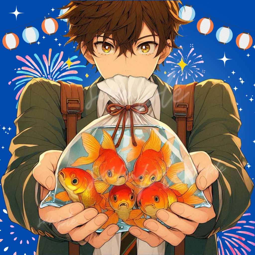 【手の素材】金魚を両手で抱える男性 / gold fish /学生〈透過png〉