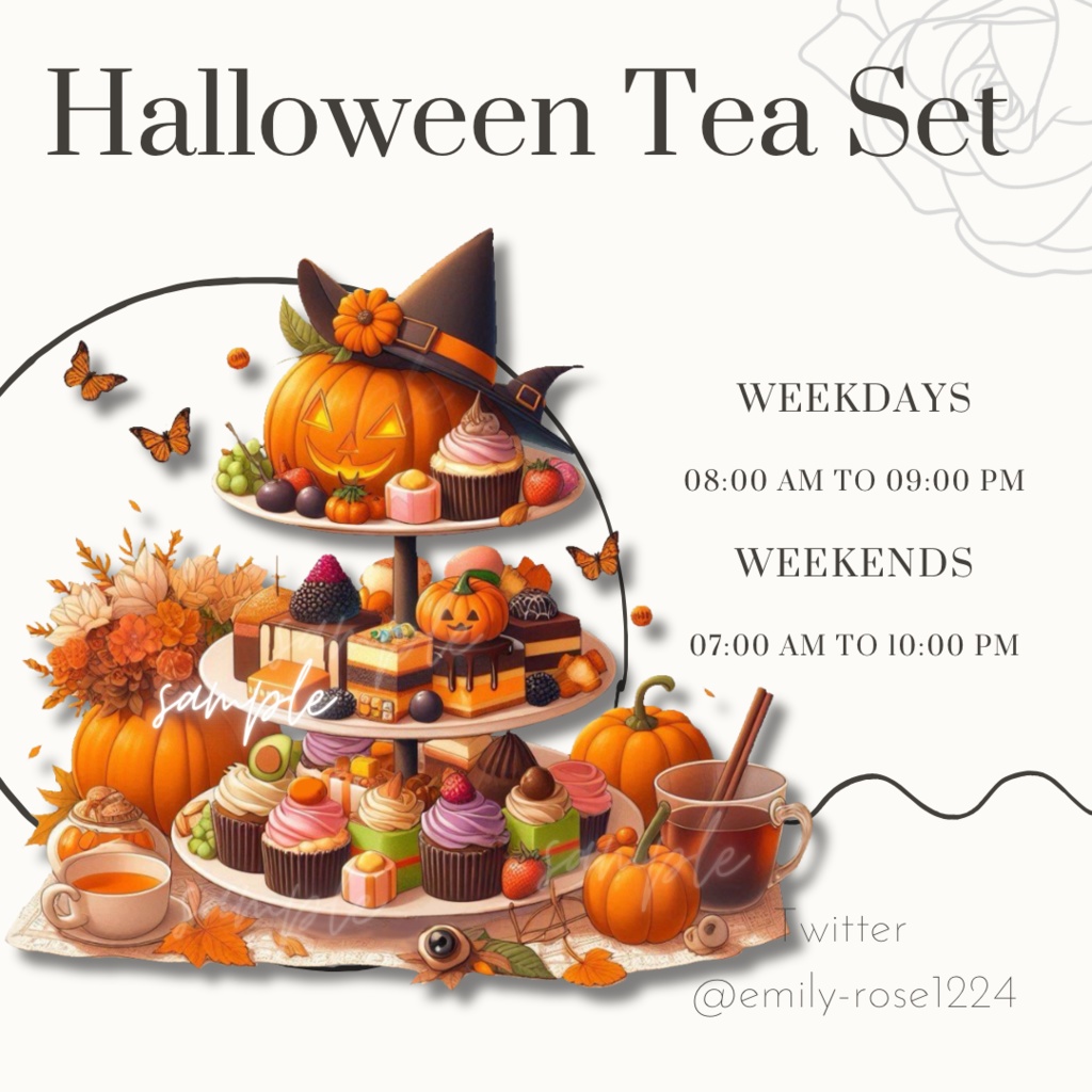 【カフェ素材】ハロウィンのアフタヌーンティー/ afternoon tea / Halloween ※透過PNG