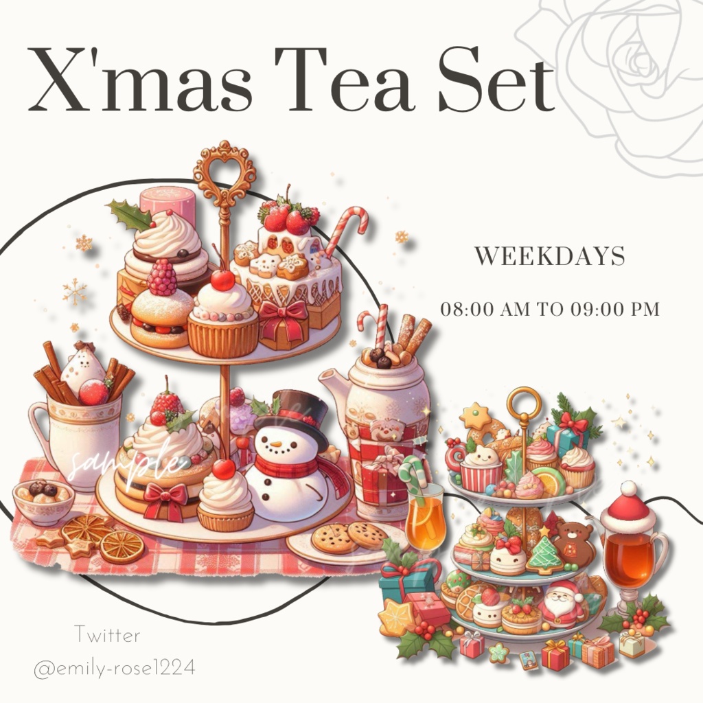 【カフェ素材】冬のアフタヌーンティー/ afternoon tea / X'mas ※透過PNG