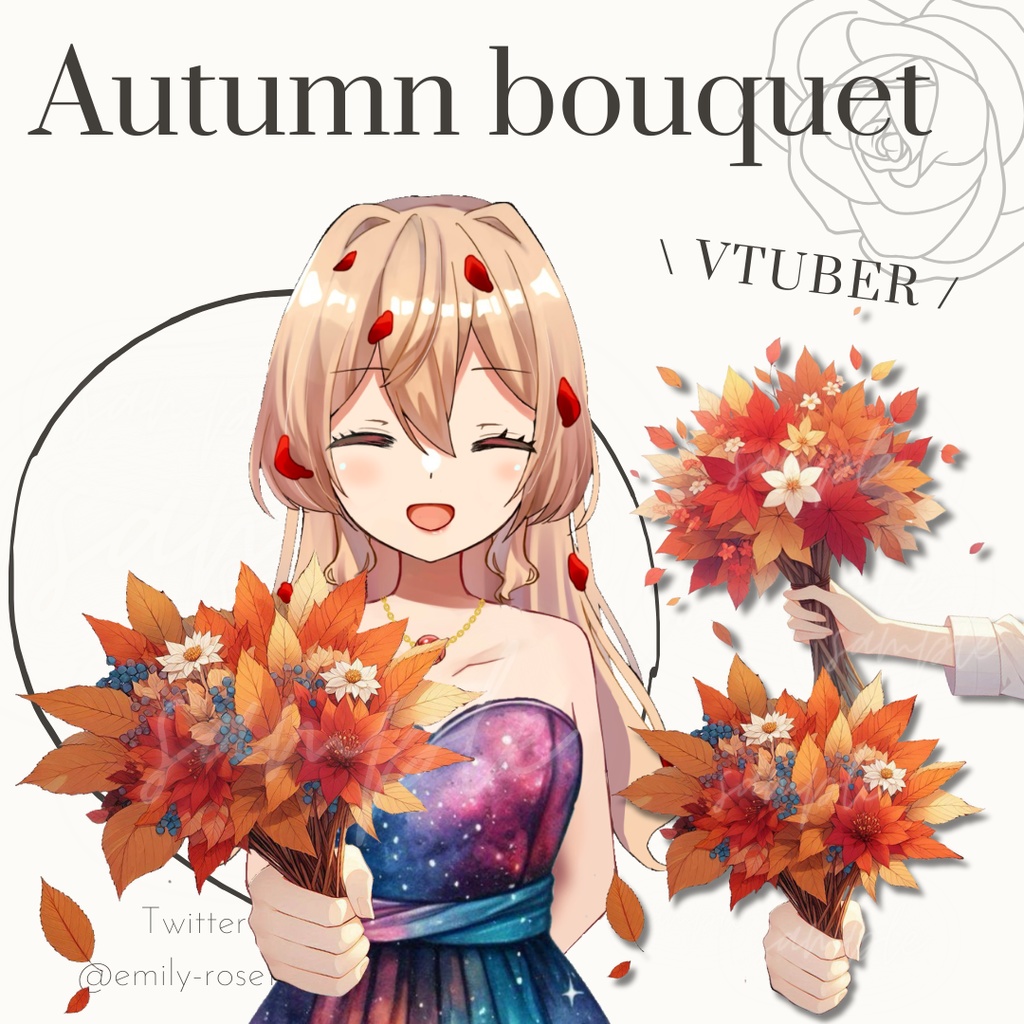 【手の素材】もみじのブーケを持つ手 /  Autumn bouquet〈透過png〉