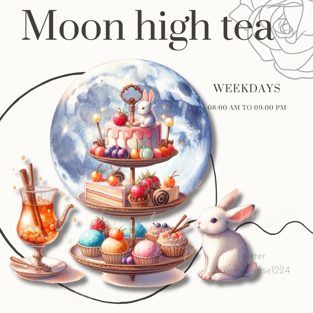 【カフェ素材】お月見のアフタヌーンティー/ Moon afternoon tea 〈全4種〉※透過PNG