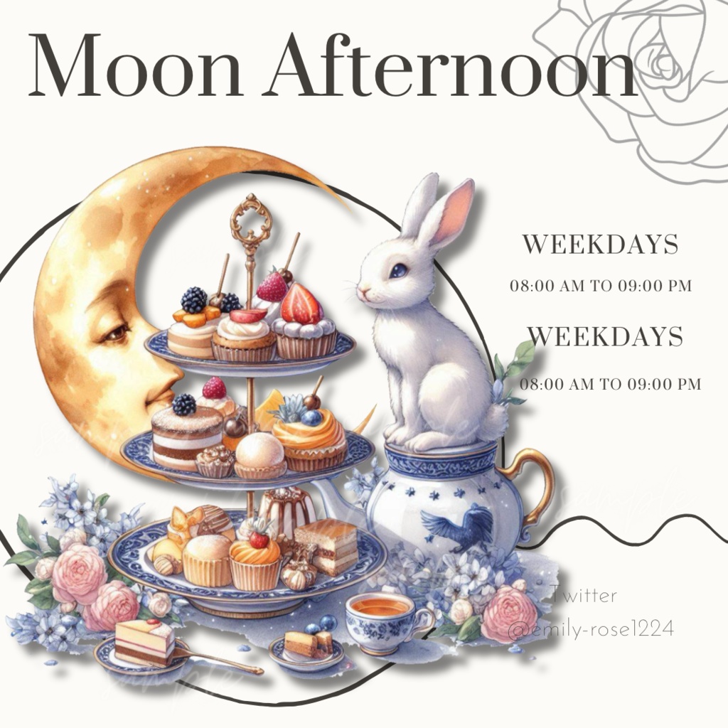 【カフェ素材】お月見のアフタヌーンティー/ Moon afternoon tea 〈全4種〉※透過PNG