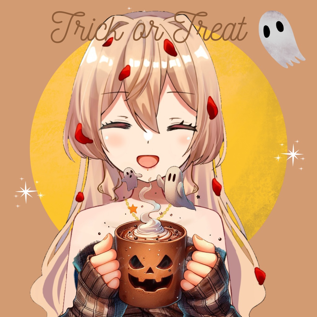 【カフェ素材】ハロウィンのココアを持つ手/ Halloween cocoa〈全4種〉 ※透過PNG