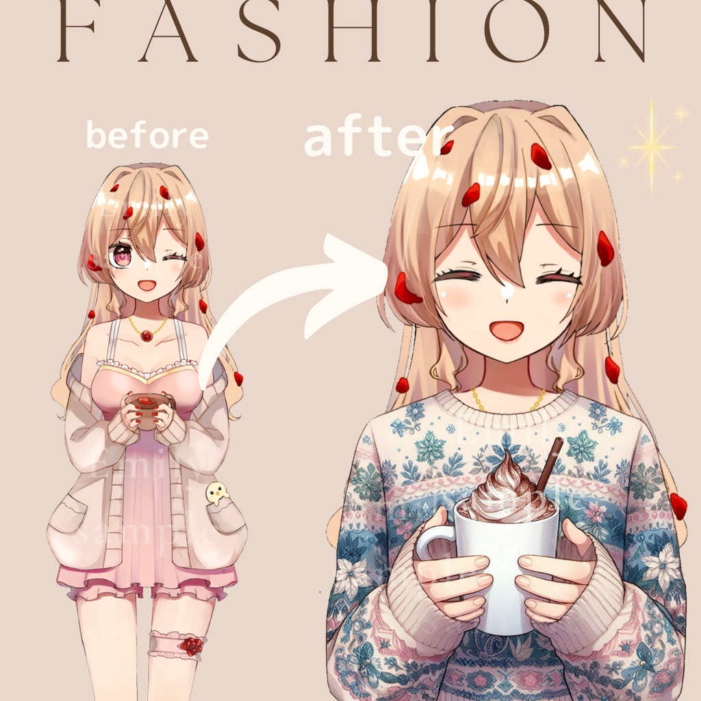 【衣装素材】冬のココアを持つ衣装/ winter cafe fashion〈全2種〉 ※透過PNG