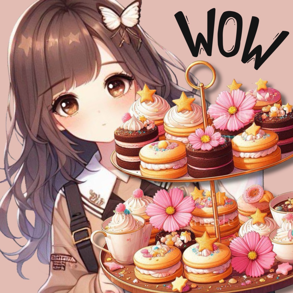 【カフェ素材】秋桜のアフタヌーンティー/Cosmos afternoon tea / ※透過PNG