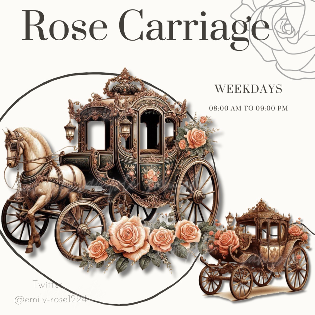 【カフェ素材】Rose Carriage /薔薇の馬車〈全4種〉透過PNG