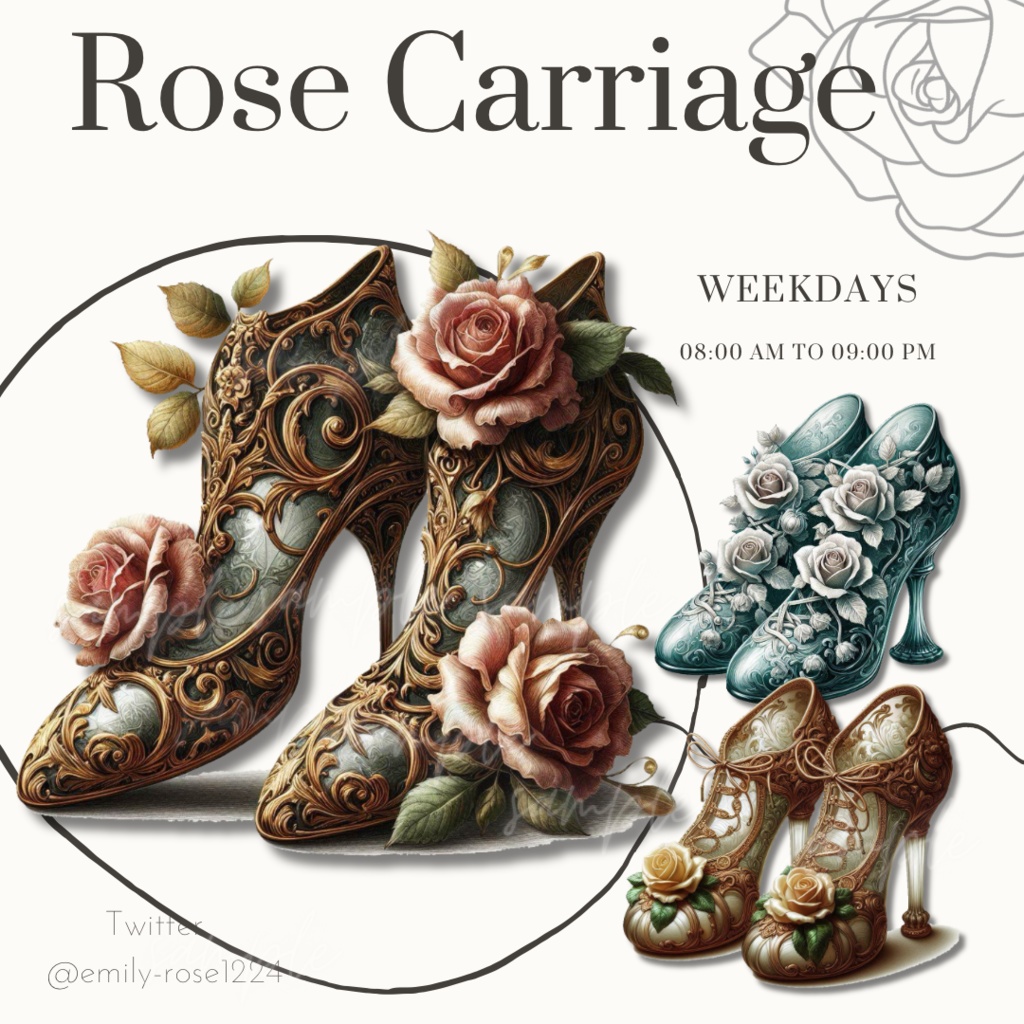 【カフェ素材】Rose bootees /薔薇のアンティーヒール / 透過PNG※無料あり