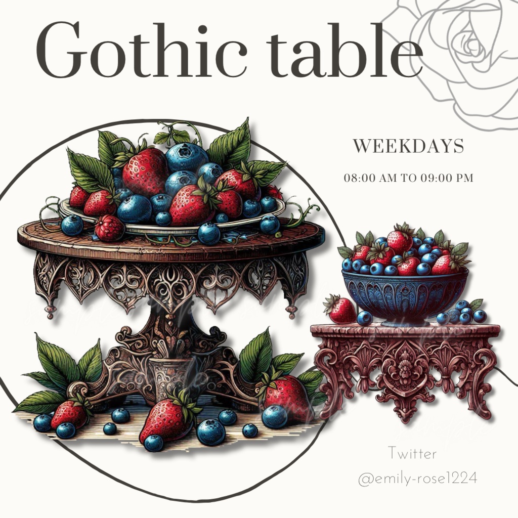 【カフェ素材】ゴシックなテーブル/ Gothic afternoon tea / Halloween ※透過PNG