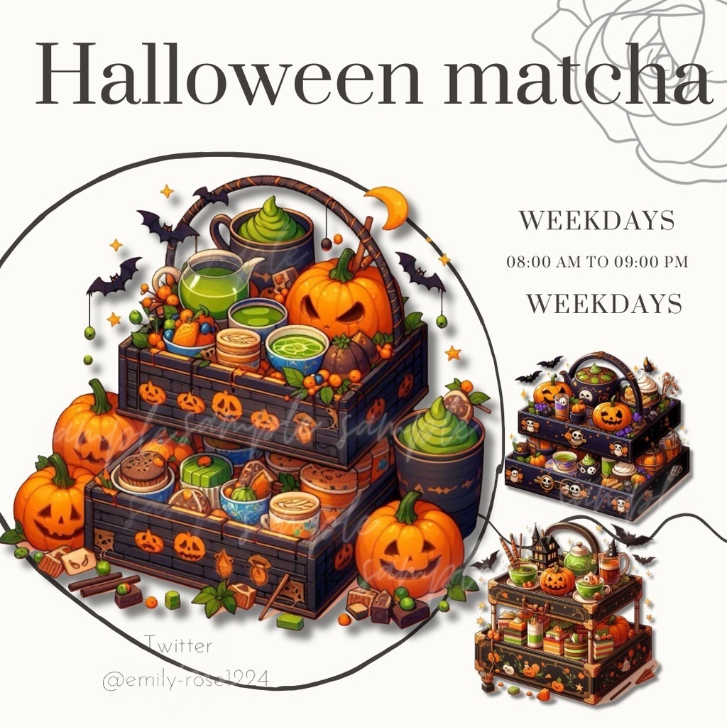 【カフェ素材】ハロウィン抹茶のお重箱/ Halloween matcha ※透過PNG