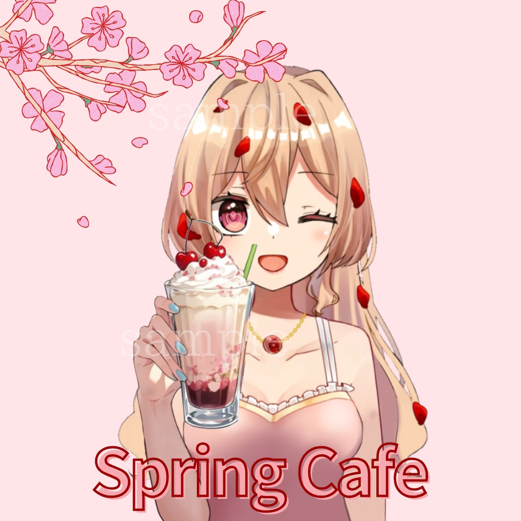 【 Vtuver素材】春のさくらんぼカフェ/ Spring Cafe/ ※透過PNG