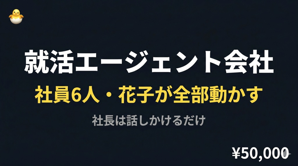 就活エージェント会社｜社員6人・花子が全部動かす・社長は話しかけるだけ