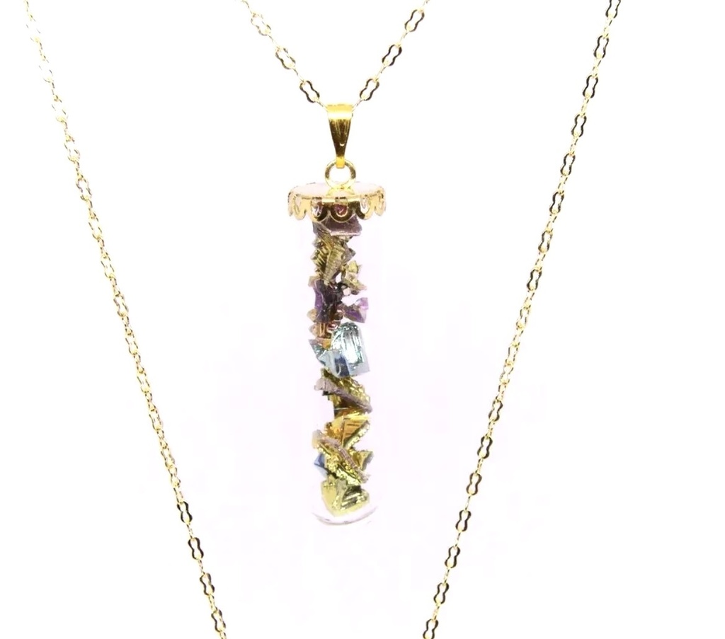 ビスマス結晶の試験官ネックレス(ゴールド)(ドール対応可)
