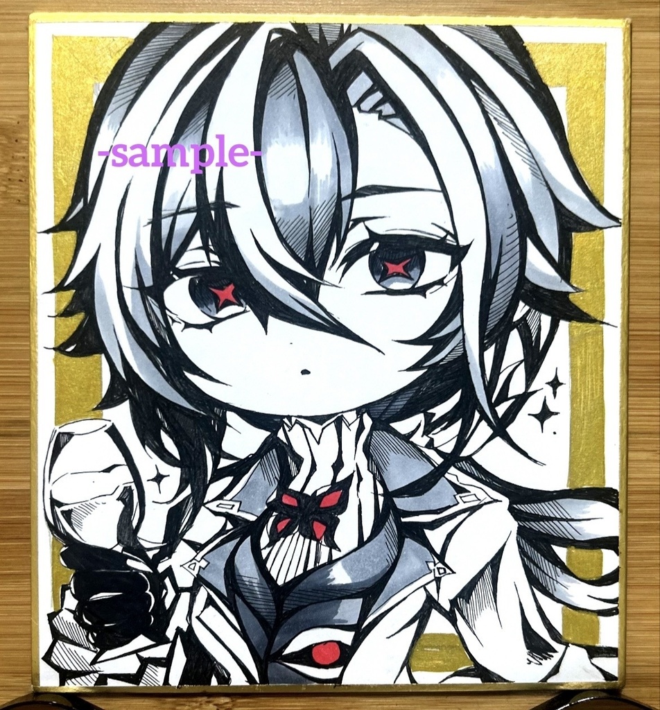 ★訳あり/原神 アルレッキーノ 手描き色紙