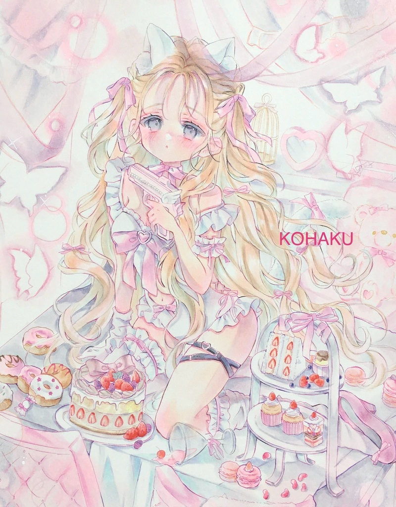 f4サイズ　イラスト原画　『ぼくだけをみて』