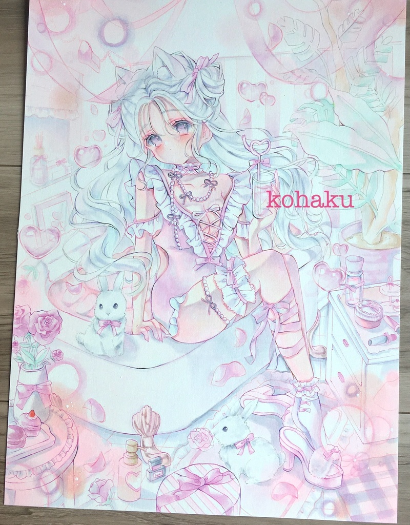 f4サイズ　原画　『pink bubble♡time』