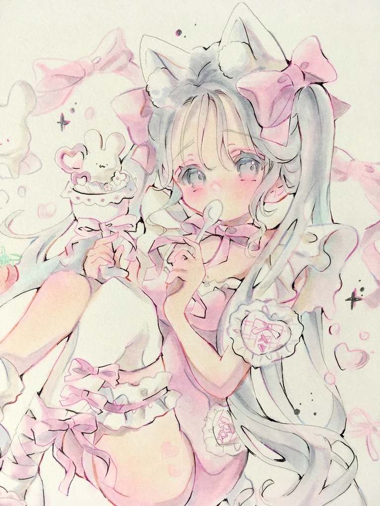 【原画】中色紙18✖︎21『pinkあいす』