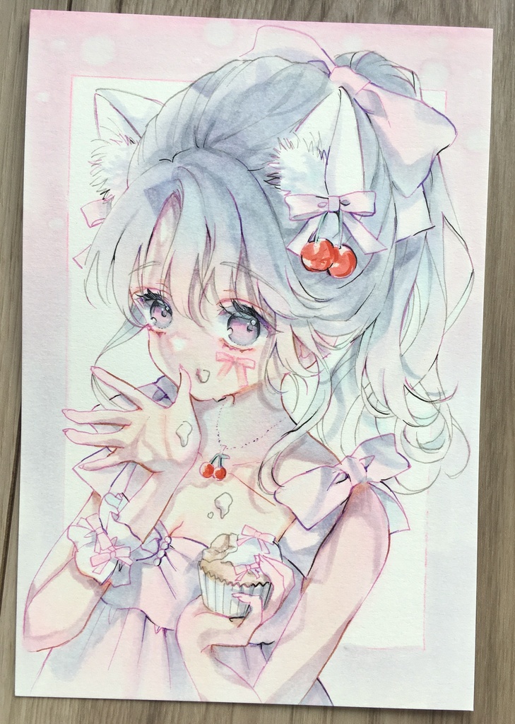 【原画】ハガキサイズ『ぼくはおいしいが好き♡』