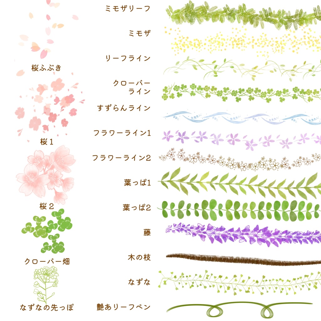 絵になる植物(春)ブラシ18本セット/procreate専用ブラシ