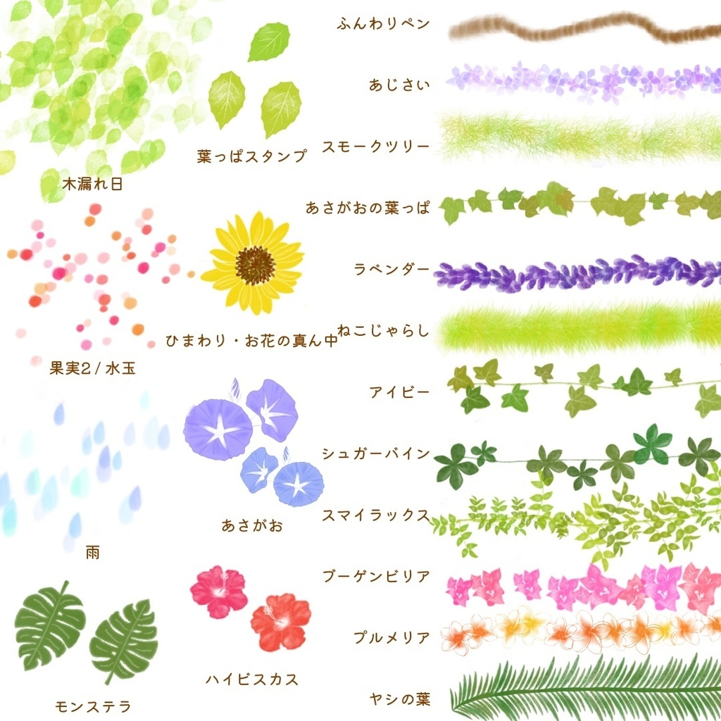 絵になる夏の植物ブラシ21本セット/procreate専用ブラシ
