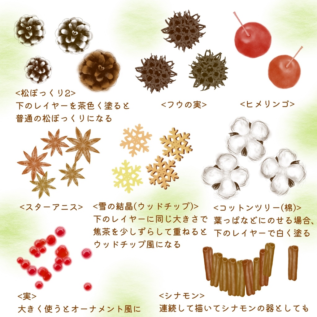 絵になる冬の植物ブラシ29本セット/procreate専用ブラシ