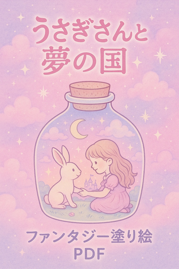 うさぎさんと夢の国｜ファンタジー塗り絵（A4サイズ・PDF）