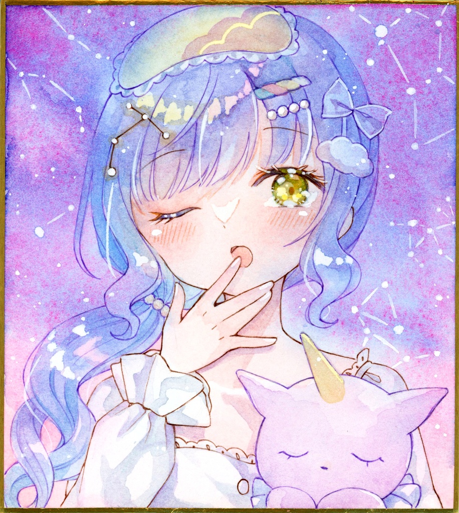 個展 色紙「いっかくじゅう座の夜ふかし」