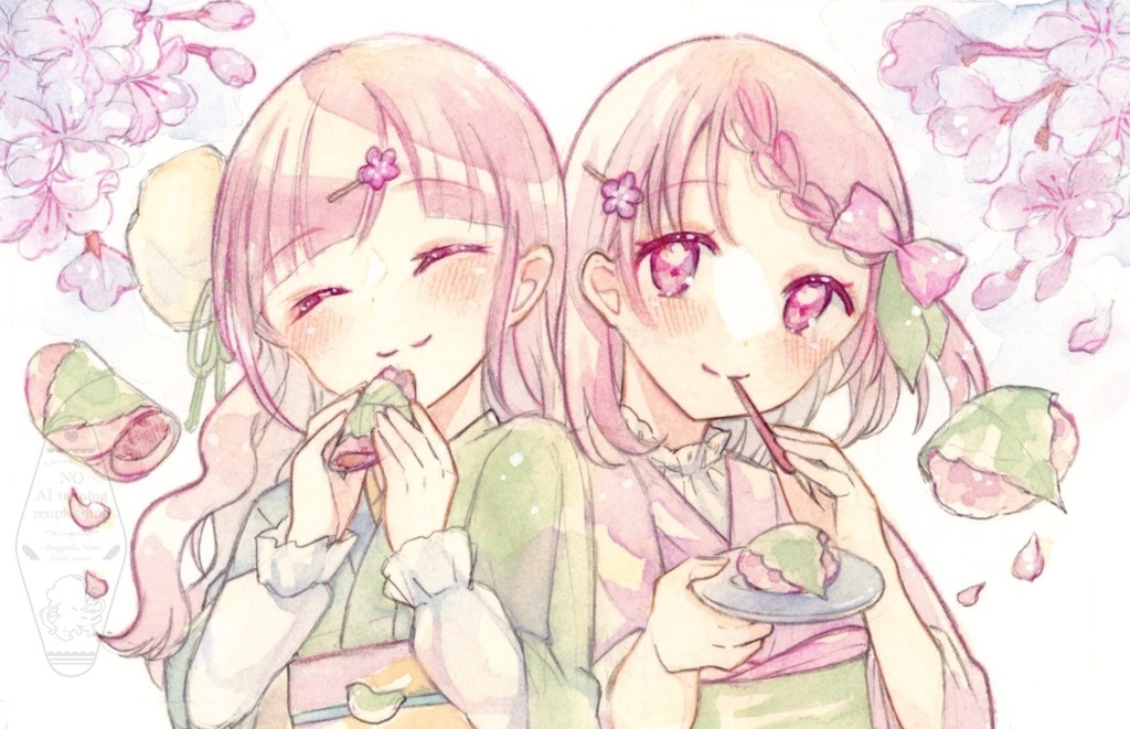 額装原画「桜、ふたひら」