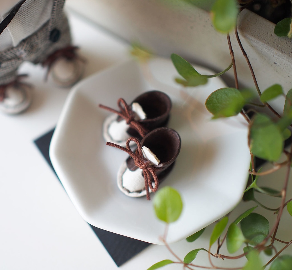 10cm ぬい用 革 靴 (ホワイト系ツートン)