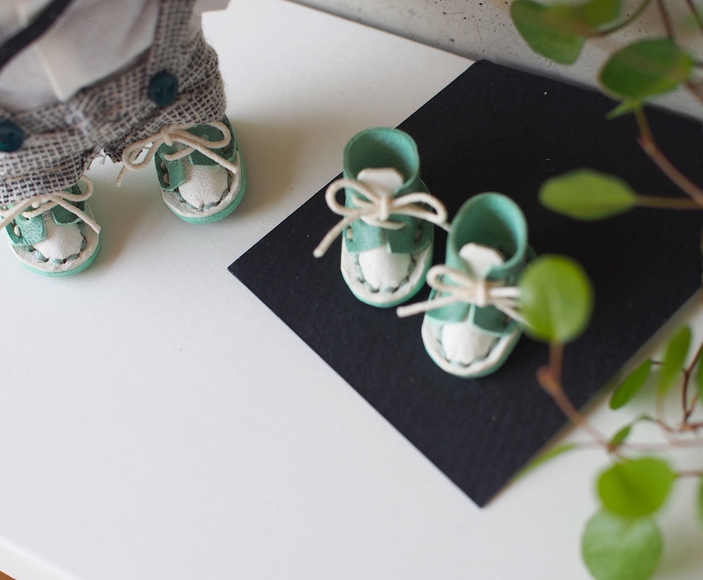 10cm ぬい用 革 靴 (ホワイト系ツートン)