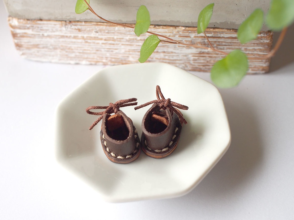 10cm ぬい用 本革 レザー お靴 (ブラウン系ツートン)