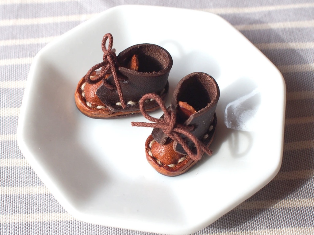 10cm ぬい用 本革 レザー お靴 (ブラウン系ツートン)