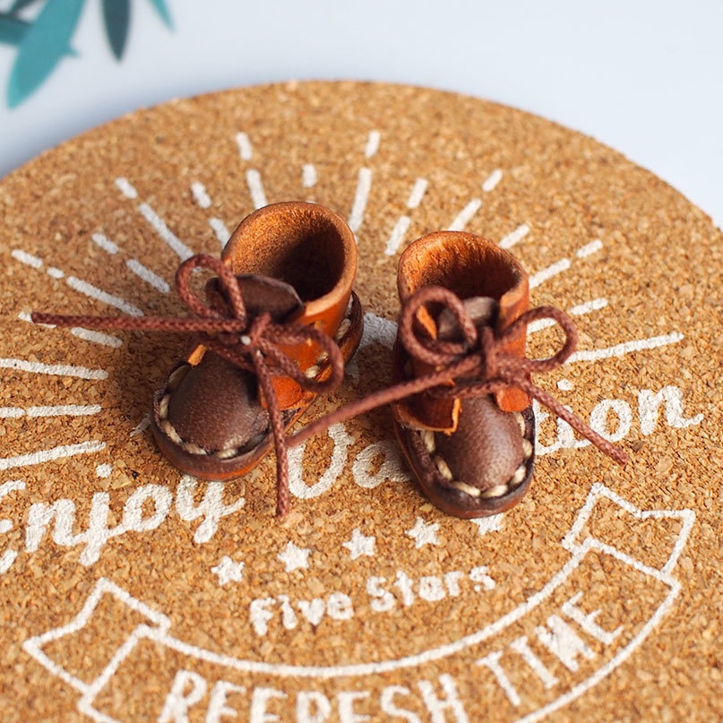 10cm ぬい用 本革 レザー お靴 (ブラウン系ツートン)