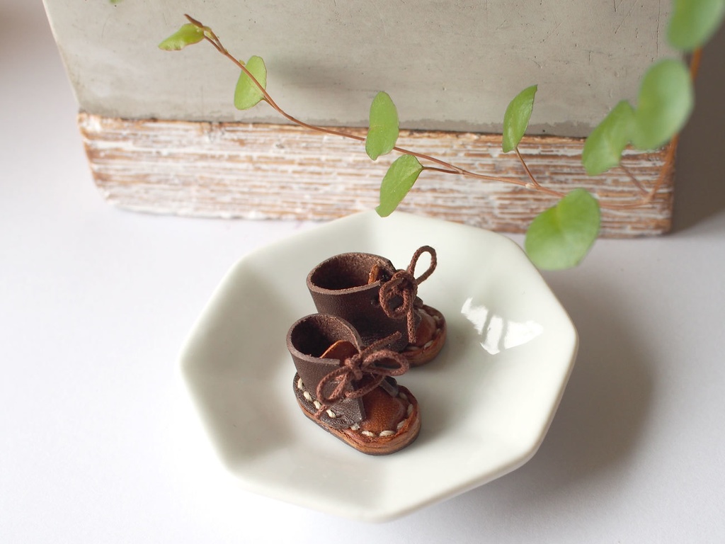 10cm ぬい用 本革 レザー お靴 (ブラウン系ツートン)