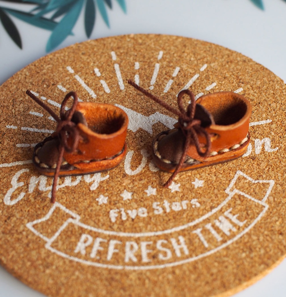 10cm ぬい用 本革 レザー お靴 (ブラウン系ツートン)