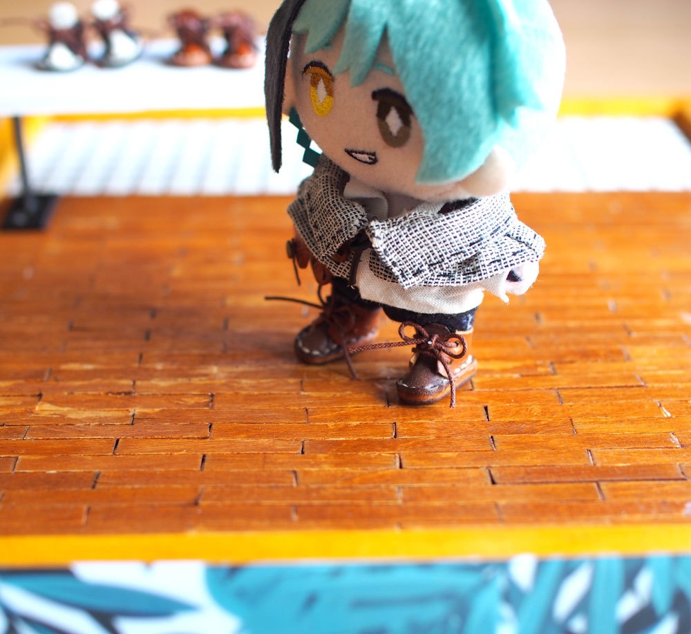 10cm ぬい用 本革 レザー お靴 (ブラウン系ツートン)