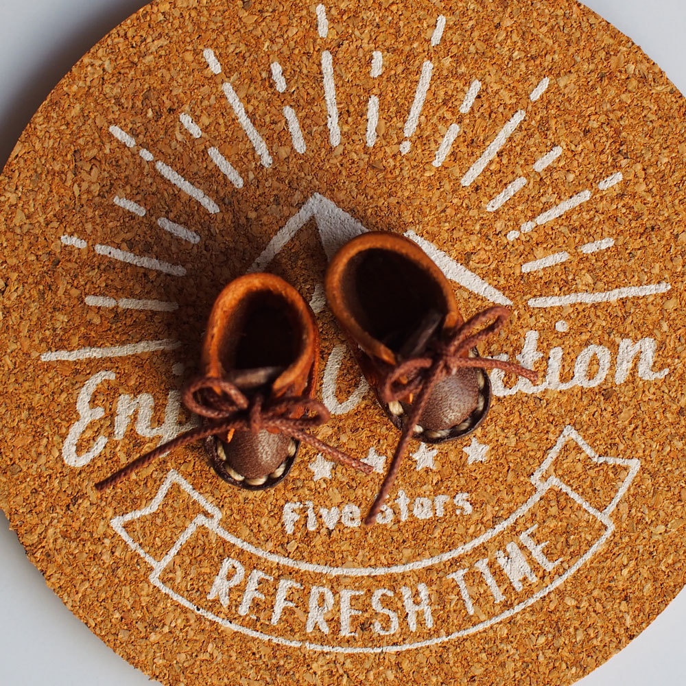 10cm ぬい用 本革 レザー お靴 (ブラウン系ツートン)