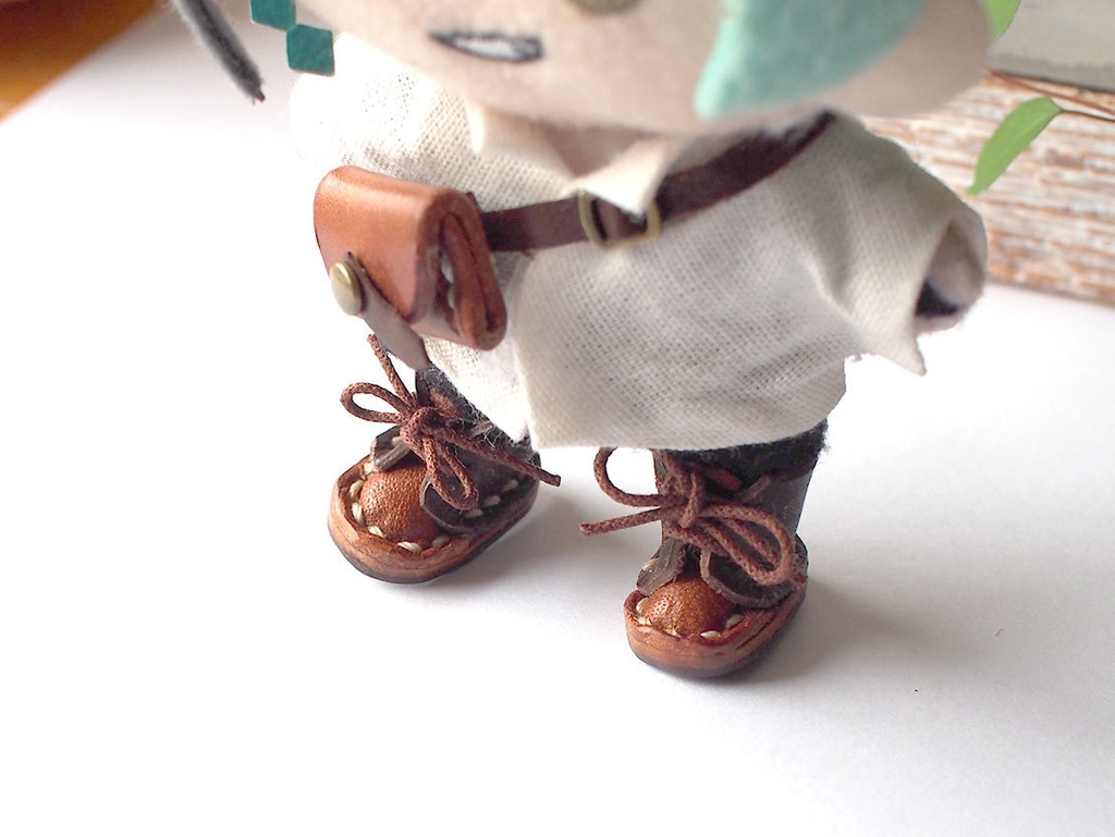 10cm ぬい用 本革 レザー お靴 (ブラウン系ツートン)