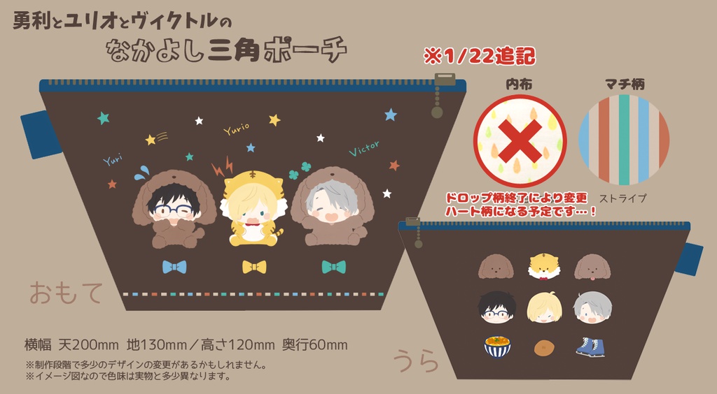 勇利とユリオとヴィクトルの なかよし三角ポーチ