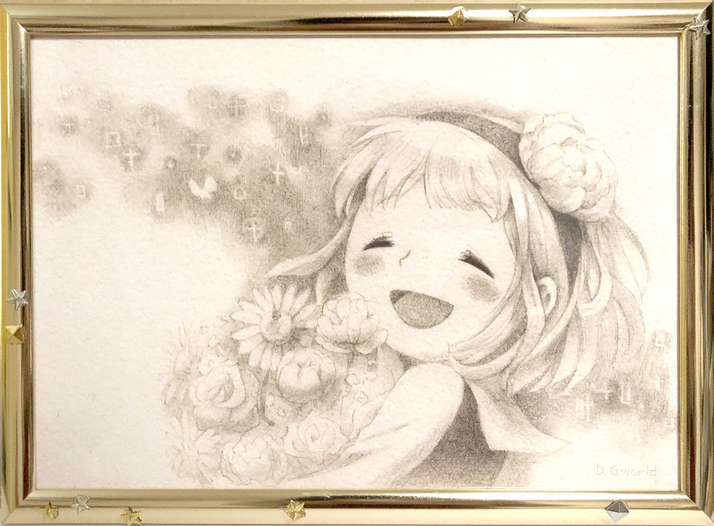 【売約済】『笑顔』A4(星空の見える地下室 展示作品)