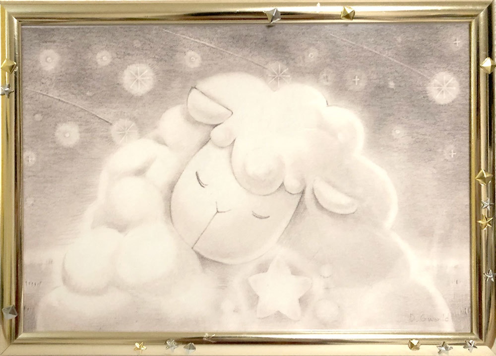 【売約済】『夢見るひつじさん』A4(星空の見える地下室 展示作品)