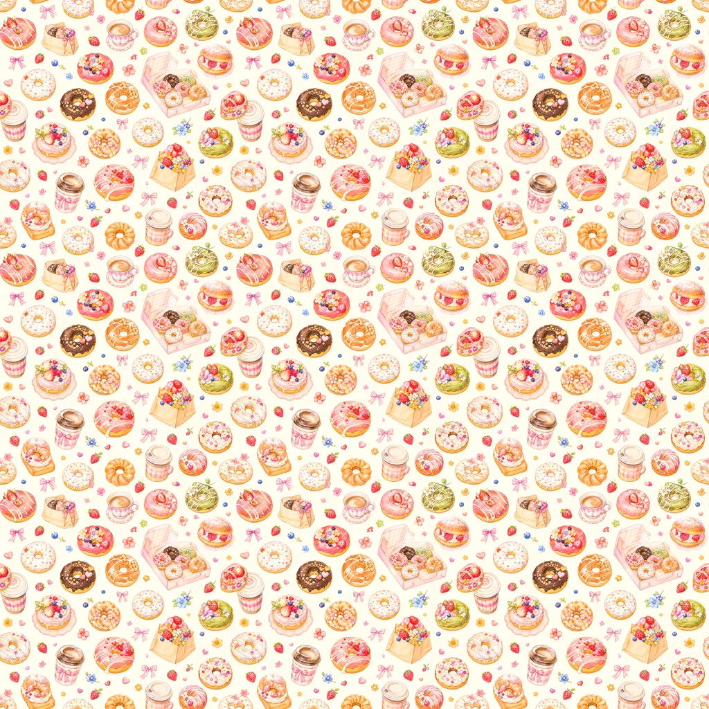 【Sweet Bakery Collection 01】ときめくスイーツのシームレスパターン|デジタルペーパー 6柄