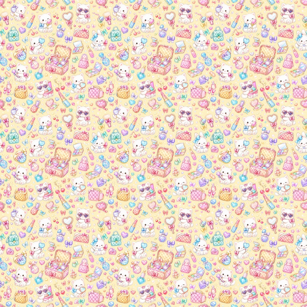 【Kawaii Sweet Collection 01】パステルカラーのキラキラメイクと小さな仲間たち|シームレスデジタルペーパー 3柄・3色