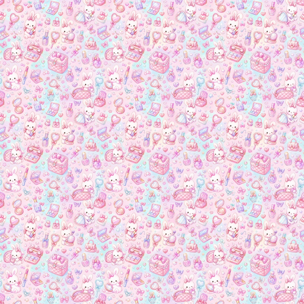 【Kawaii Sweet Collection 01】パステルカラーのキラキラメイクと小さな仲間たち｜シームレスデジタルペーパー 3柄・3色