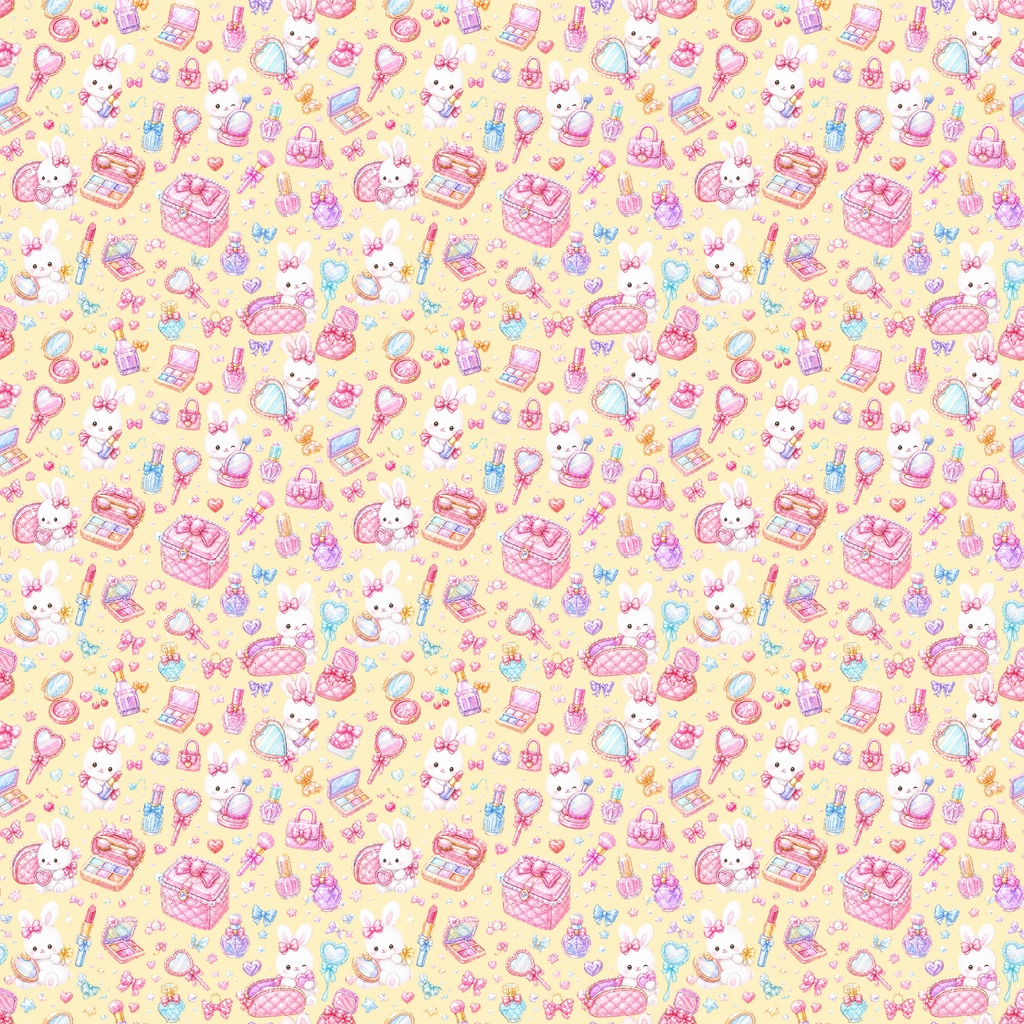 【Kawaii Sweet Collection 01】パステルカラーのキラキラメイクと小さな仲間たち|シームレスデジタルペーパー 3柄・3色